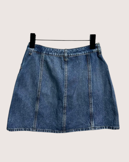 Chanel 24P Heart Pockets Denim Mini Skirt Blue FR 36