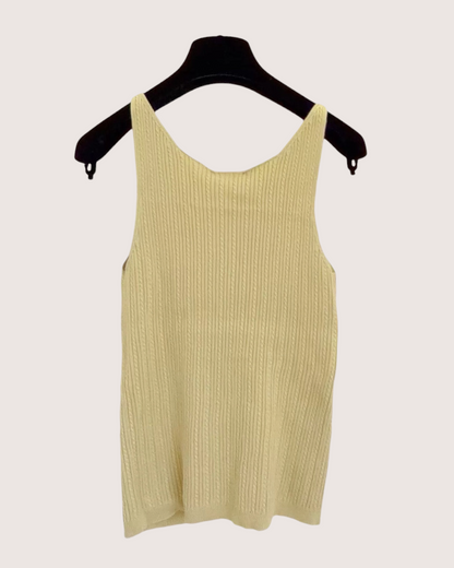 Chanel 22P Cable Button-Front Tank Top Yellow FR 34