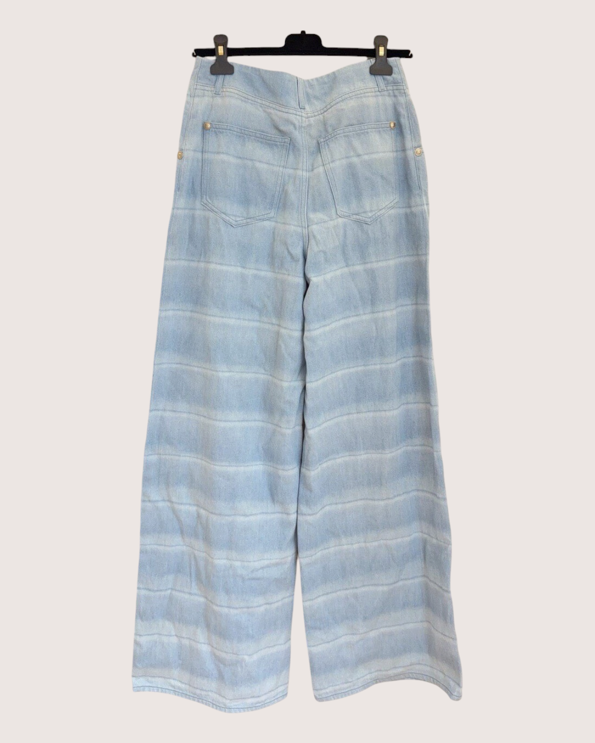 Chanel 26C Striped Denim Wide-Leg Jeans Blue, White FR 38
