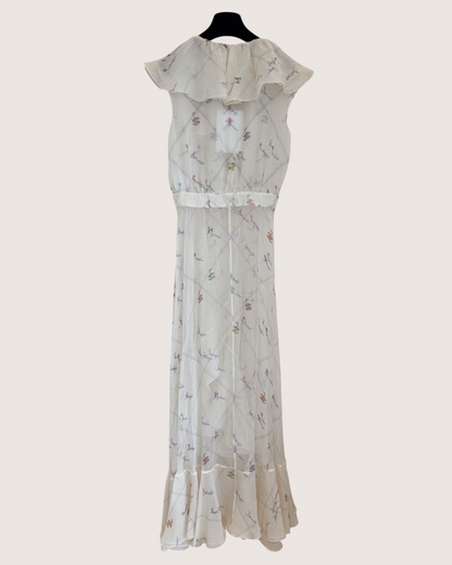 Chanel 19K Ruffle-Trim Belted Maxi Dress Beige/Ecru, Multicolor FR 36