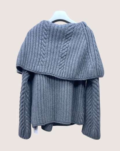 Hermès Cashmere Oversized-Collar Zip-Up Cardigan Grey FR 36