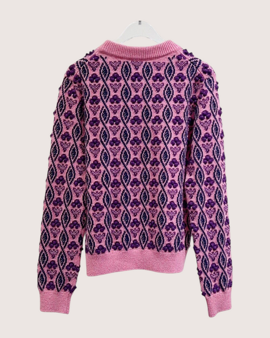 Chanel 22K Cashmere Textured Floral Sweater Pink, Purple, Multicolor FR 34