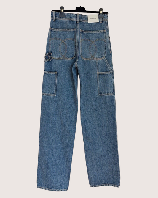 Chanel 26B CC Carpenter Straight Denim Jeans Blue FR 38
