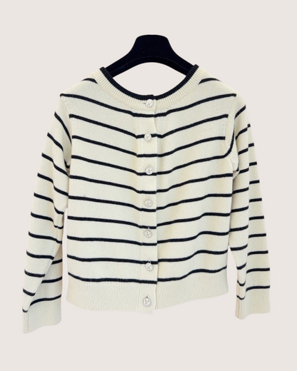 Chanel 25S Cashmere Striped Cardigan Beige/Ecru, Black FR 36