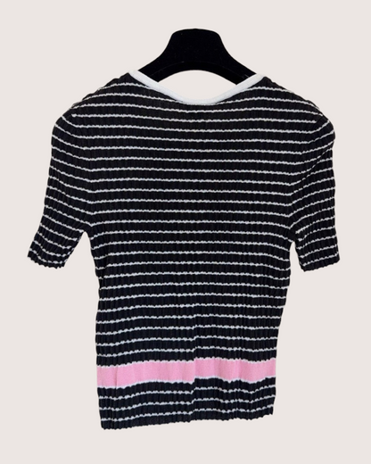 Chanel 24P CC Striped T-Shirt Black, White, Pink FR 36