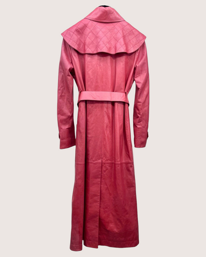 Chanel 20C Belted Leather Trench Coat Red FR 36
