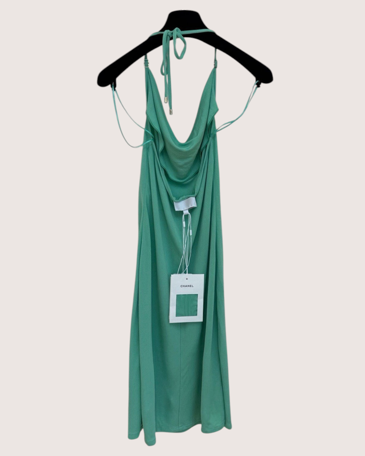 Chanel 26M Coco Beach Cowl-Neck Halter Maxi Dress Green FR 38