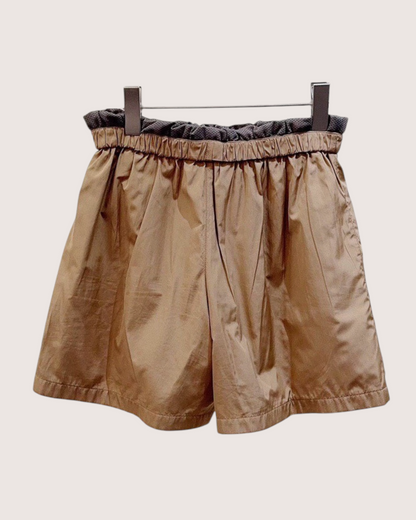 Miu Miu Logo Zip-Pocket Shorts Brown, Grey IT 36