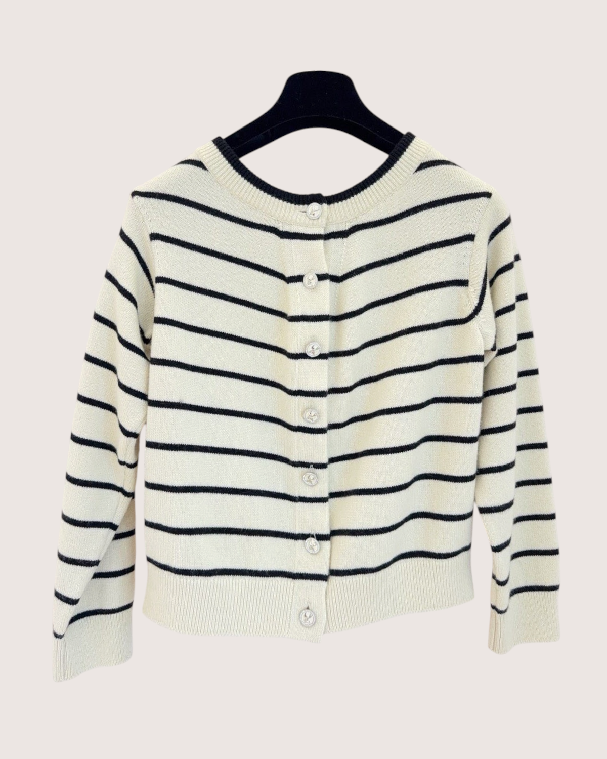 Chanel 25S Cashmere Striped Cardigan Beige/Ecru, Black FR 34