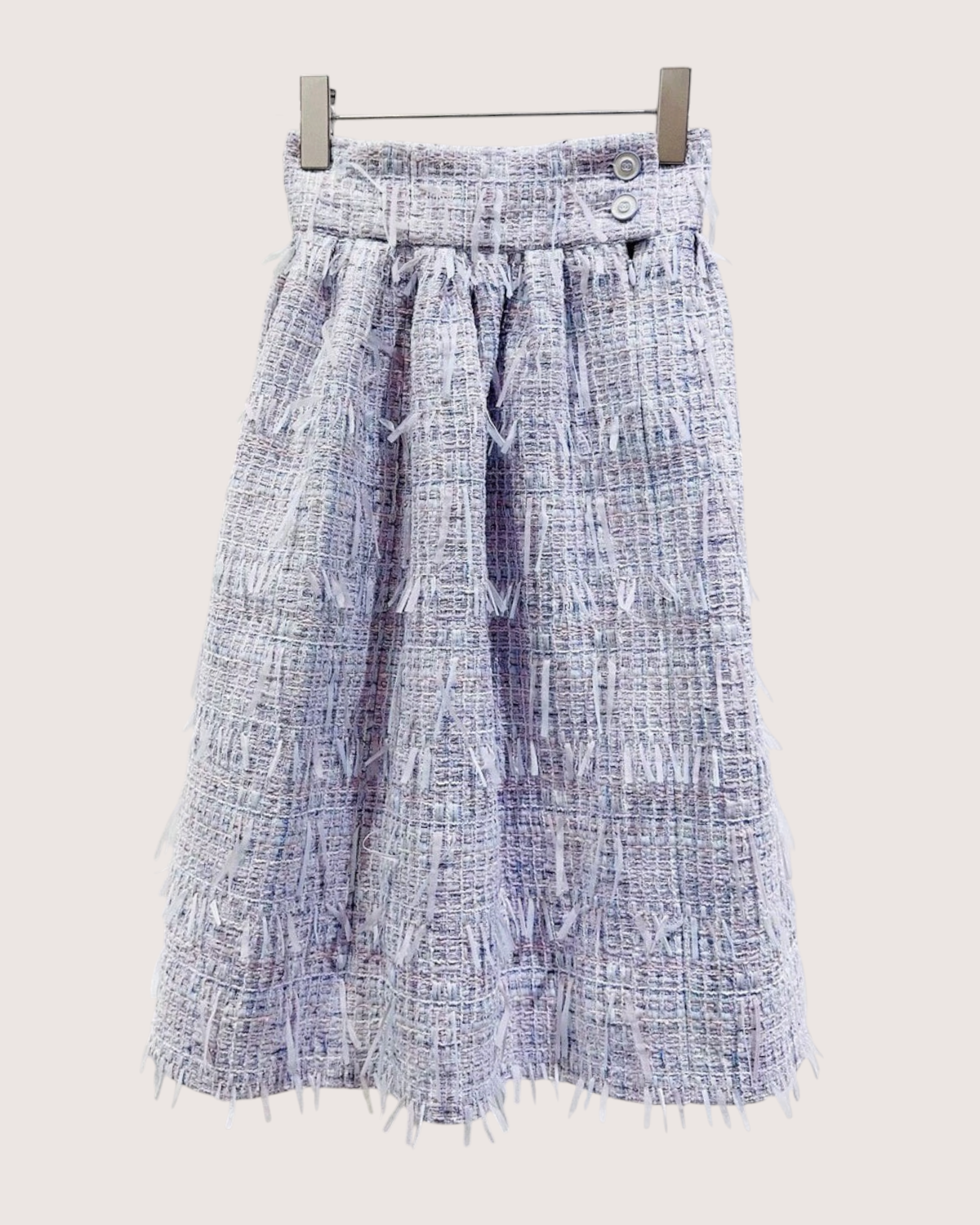 Chanel 18P Fringe Tweed Mid-Length Skirt Purple, White, Blue, Multicolor FR 34