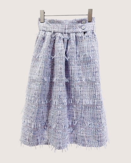 Chanel 18P Fringe Tweed Mid-Length Skirt Purple, White, Blue, Multicolor FR 34