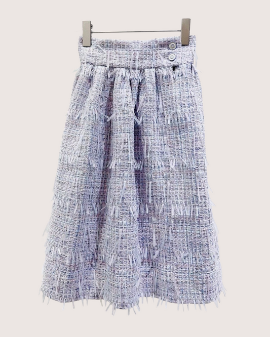Chanel 18P Fringe Tweed Mid-Length Skirt Purple, White, Blue, Multicolor FR 34