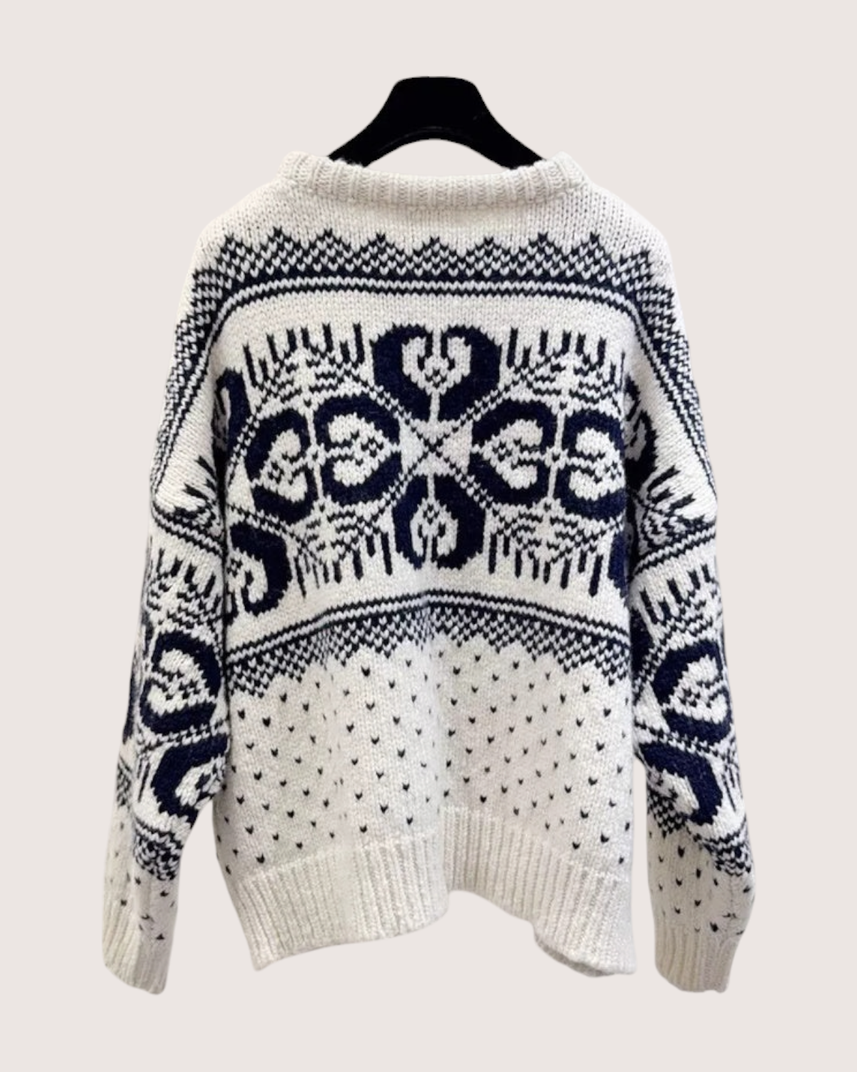 Celine Wool Fair Isle Sweater Beige/Ecru, Navy FR 38