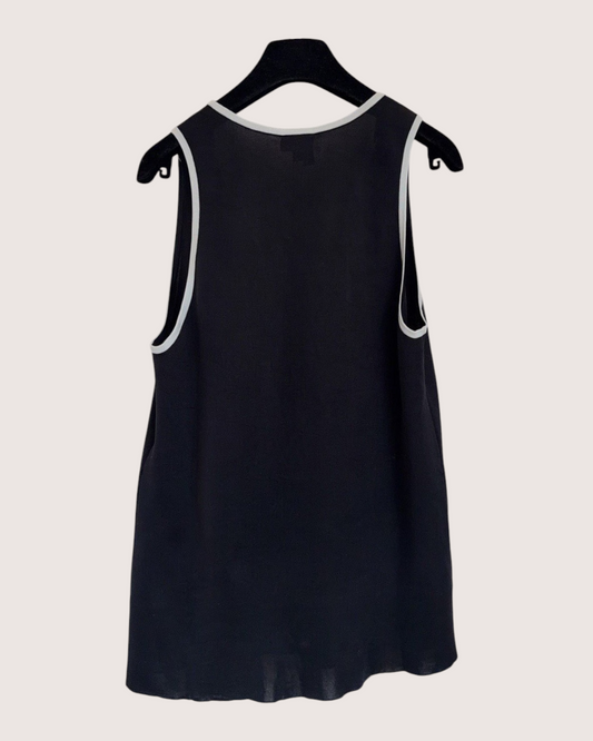 Chanel 26S Contrast-Trim V-Neck Tank Top Black, White FR 36