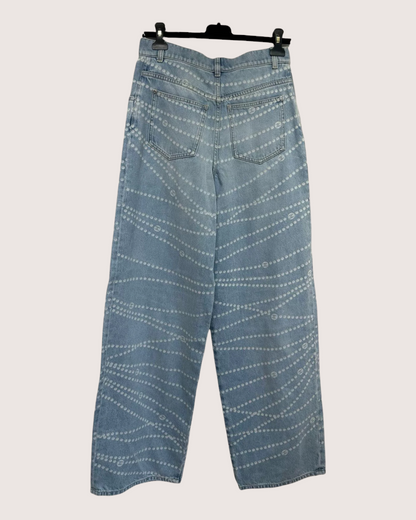 Chanel 25P Pearl Denim Wide-Leg Jeans Blue, White FR 36