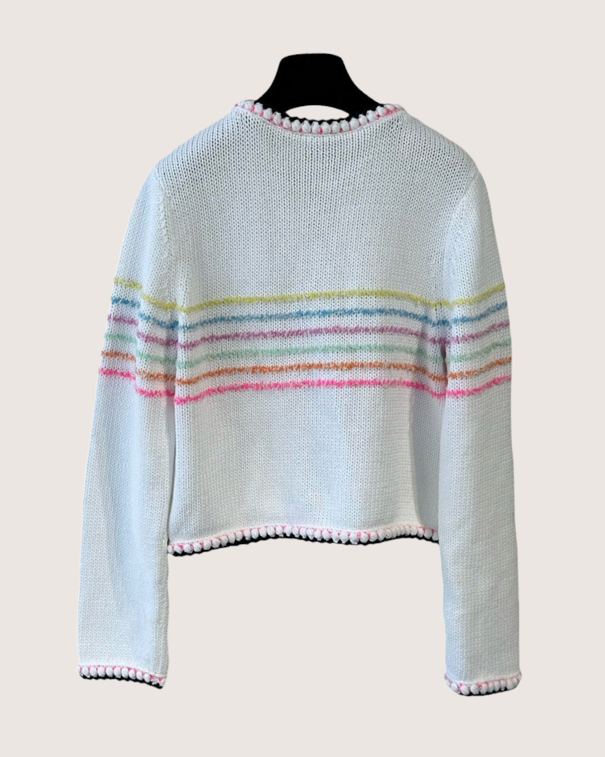 Chanel 24S Striped Pom-Trim Cardigan White, Black, Multicolor FR 38