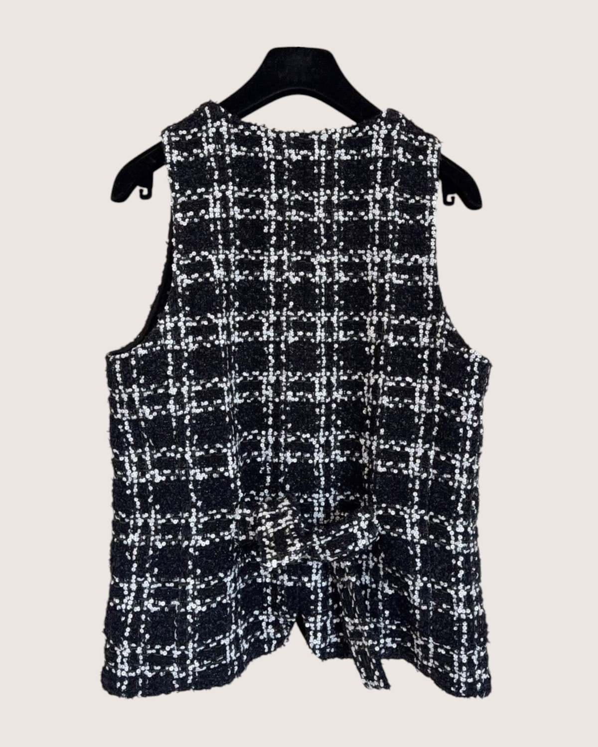 Chanel 22K Sequin Check Tweed Vest Black, White FR 38
