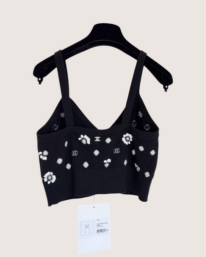 Chanel 23S Embellished Cashmere Bustier Crop Top Black FR 36