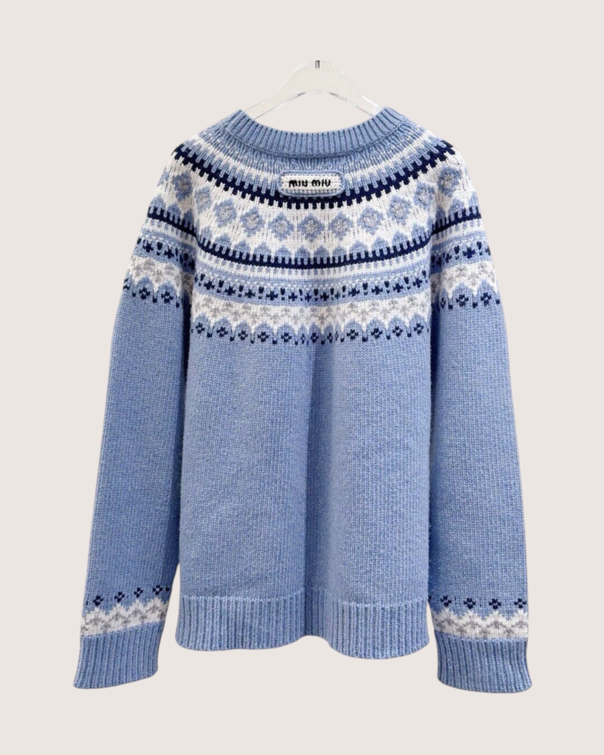 Miu Miu Wool Fair Isle Sweater Blue, White, Navy IT 38