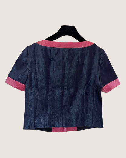 Chanel 22K Wool Two-Tone Short-Sleeve Jacket Navy, Pink FR 36