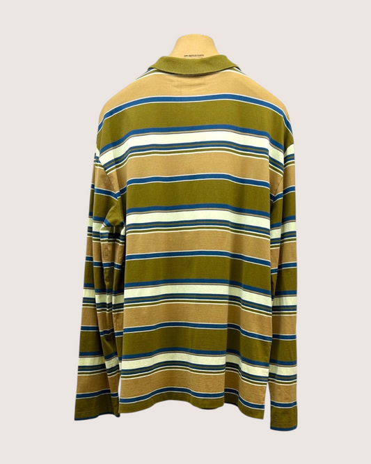 Miu Miu Long-Sleeve Striped Polo Shirt Green, Beige/Ecru, Multicolor IT 38