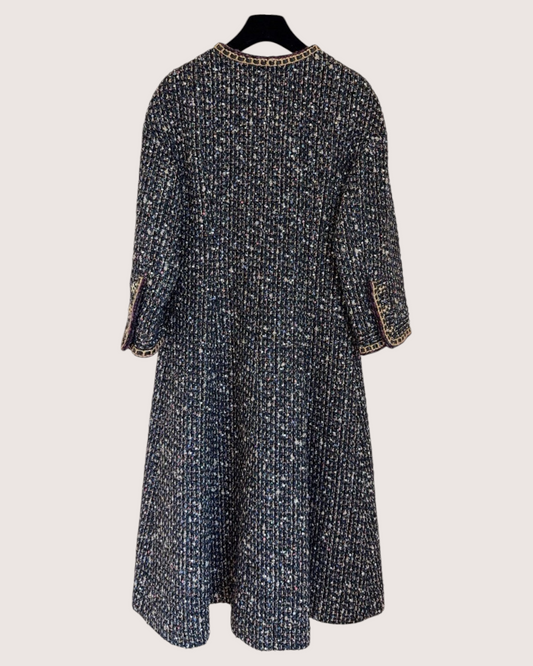 Chanel 21A Sequin Tweed Chain-Trim Coat Black, Purple FR 38