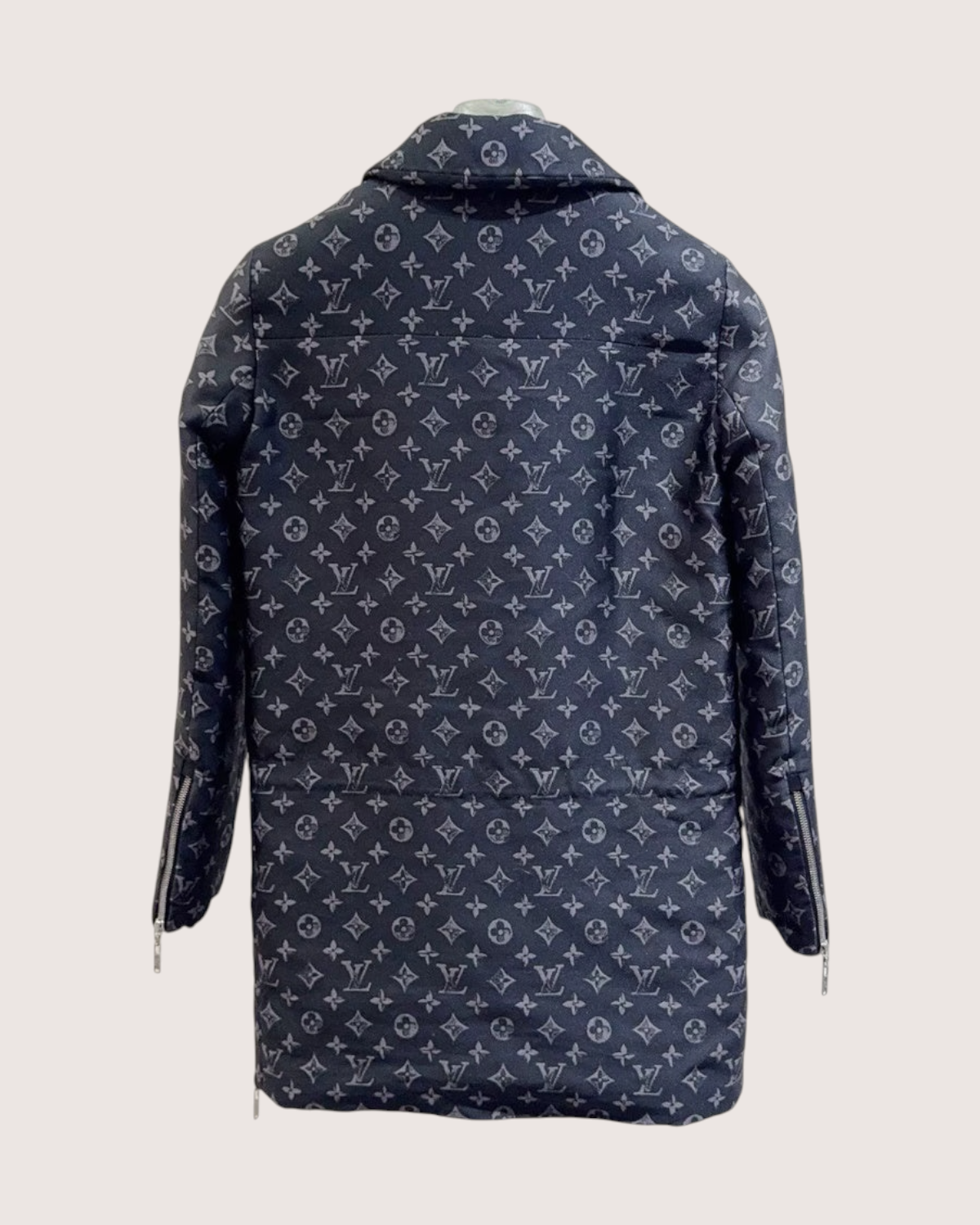 Louis Vuitton Monogram Zip-Up Coat Navy FR 34
