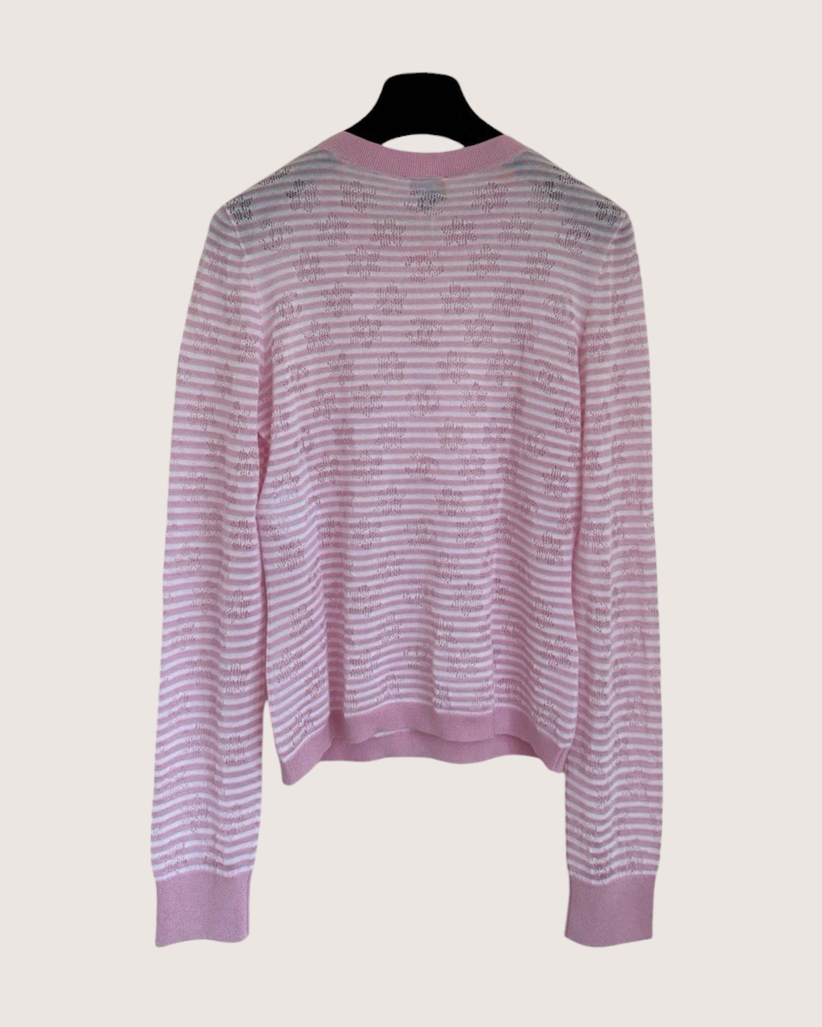 Chanel Striped Openwork Sweater Pink, White FR 38