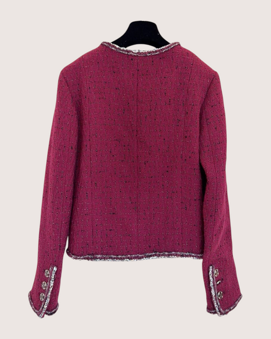 Chanel 22A Tweed Jacket Burgundy, Silver FR 36