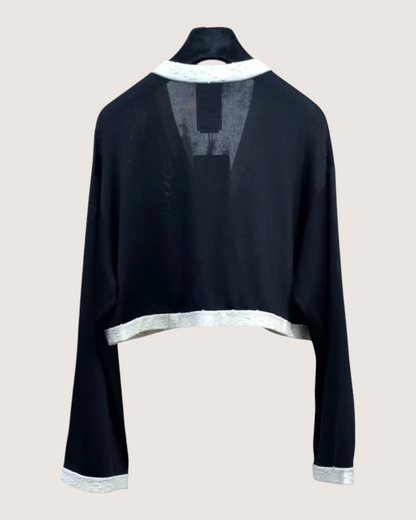 Chanel 25A Cropped Contrast-Trim Cardigan Black, Beige/Ecru FR 38