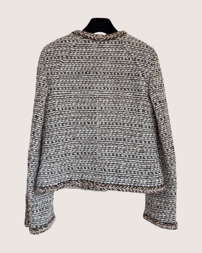 Chanel 18K Braided-Trim Two-Pocket Tweed Jacket Beige/Ecru, Black, Brown FR 36