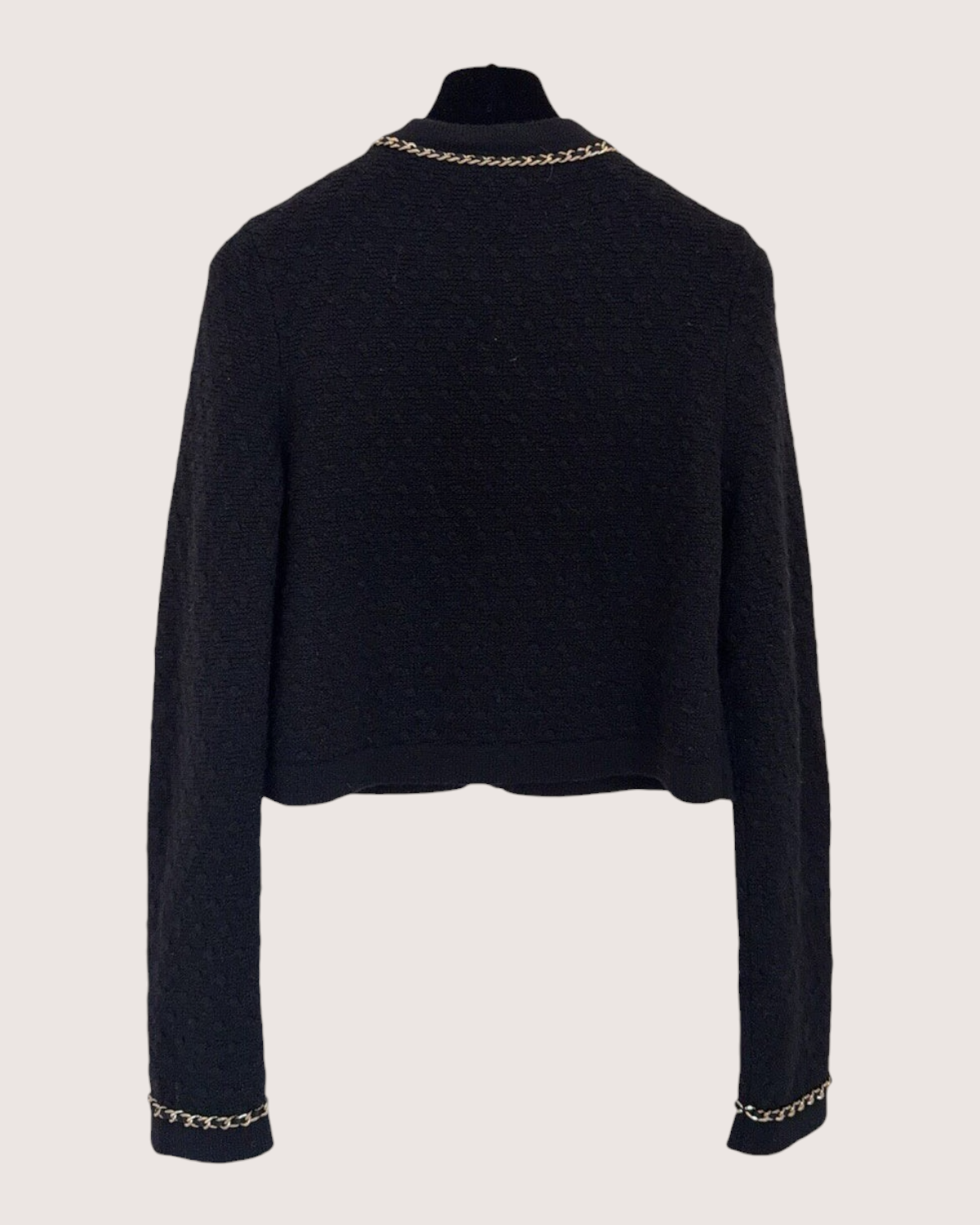 Chanel 23B Cashmere Cropped Chain-Trim Jacket Black, Gold FR 38