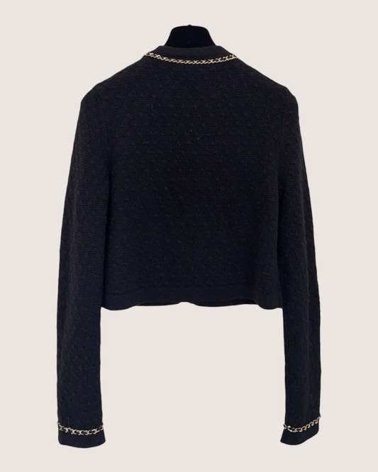 Chanel 23B Cashmere Cropped Chain-Trim Jacket Black, Gold FR 38