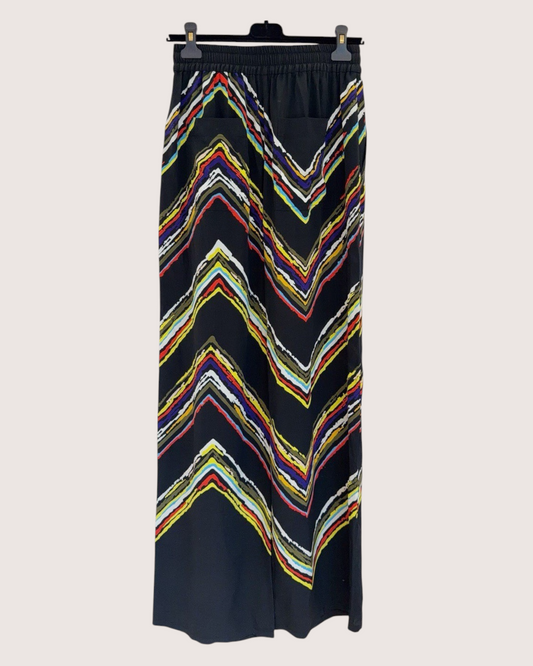 Chanel 26M Coco Beach Chevron-Print Wide-Leg Trousers Black, Yellow, Red, Multicolor FR 34