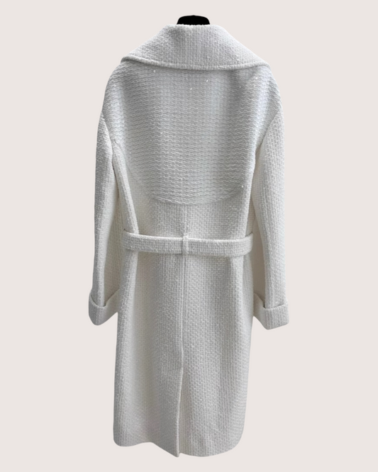 Chanel 26C Sequin Tweed Belted Coat - White, Gold, view 2
