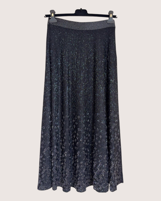 Chanel 25P Bow Shimmer Maxi Skirt Black, Silver FR 34