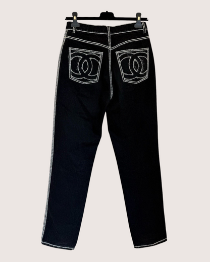 Chanel 24N Coco Neige CC Straight Denim Jeans Black, White FR 34