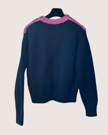 Chanel 22K Cashmere CC Logo Sweater Navy, Pink FR 34
