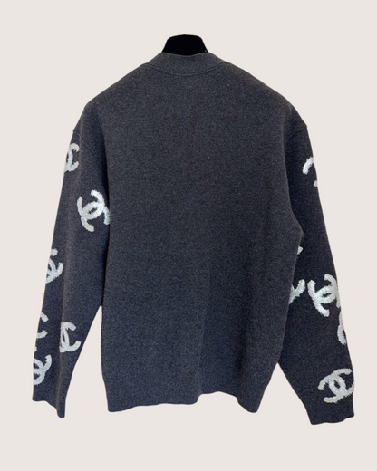 Chanel 22A CC Cashmere Cardigan Black, Silver FR 34