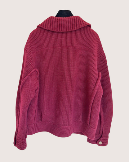 Chanel 25C Ribbed Two-Pocket Cardigan Burgundy FR 36