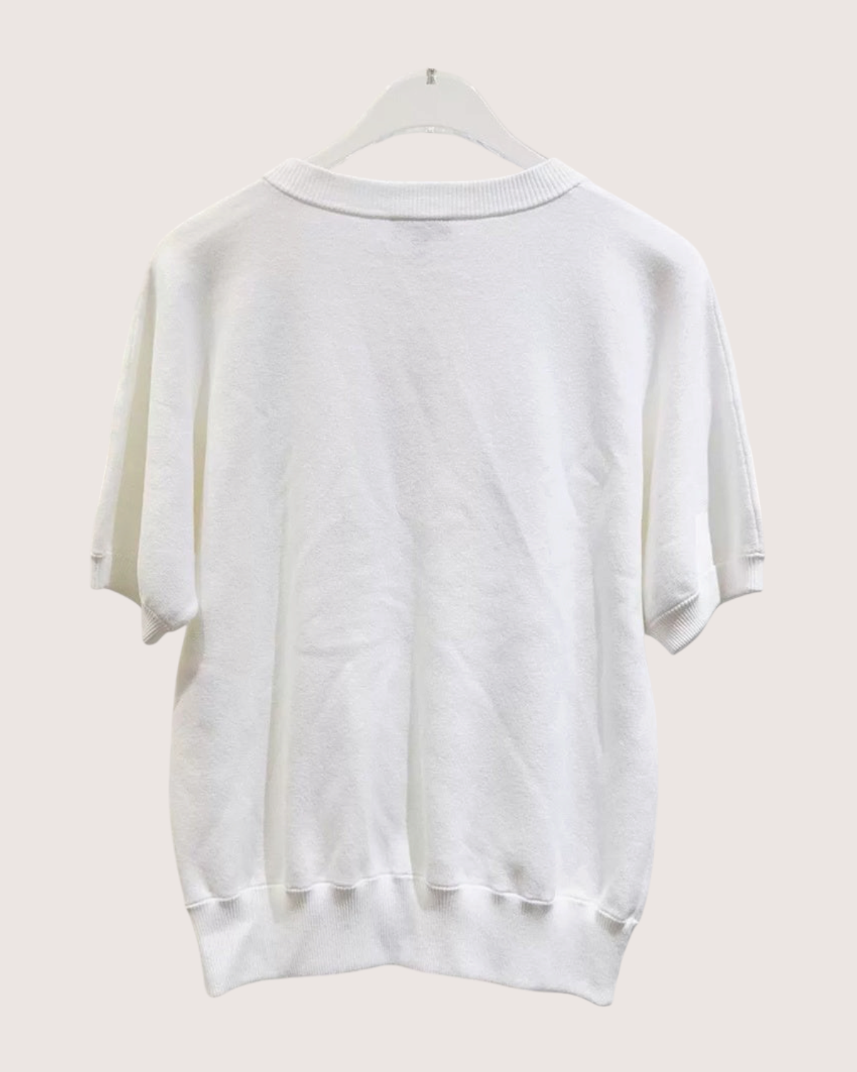 Chanel 18S Crystal Cutout Short-Sleeve Sweater White FR 34