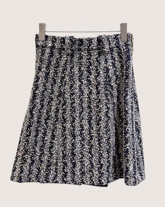Louis Vuitton Tweed Chain-Strap Mini Skirt Navy, White, Multicolor FR 34