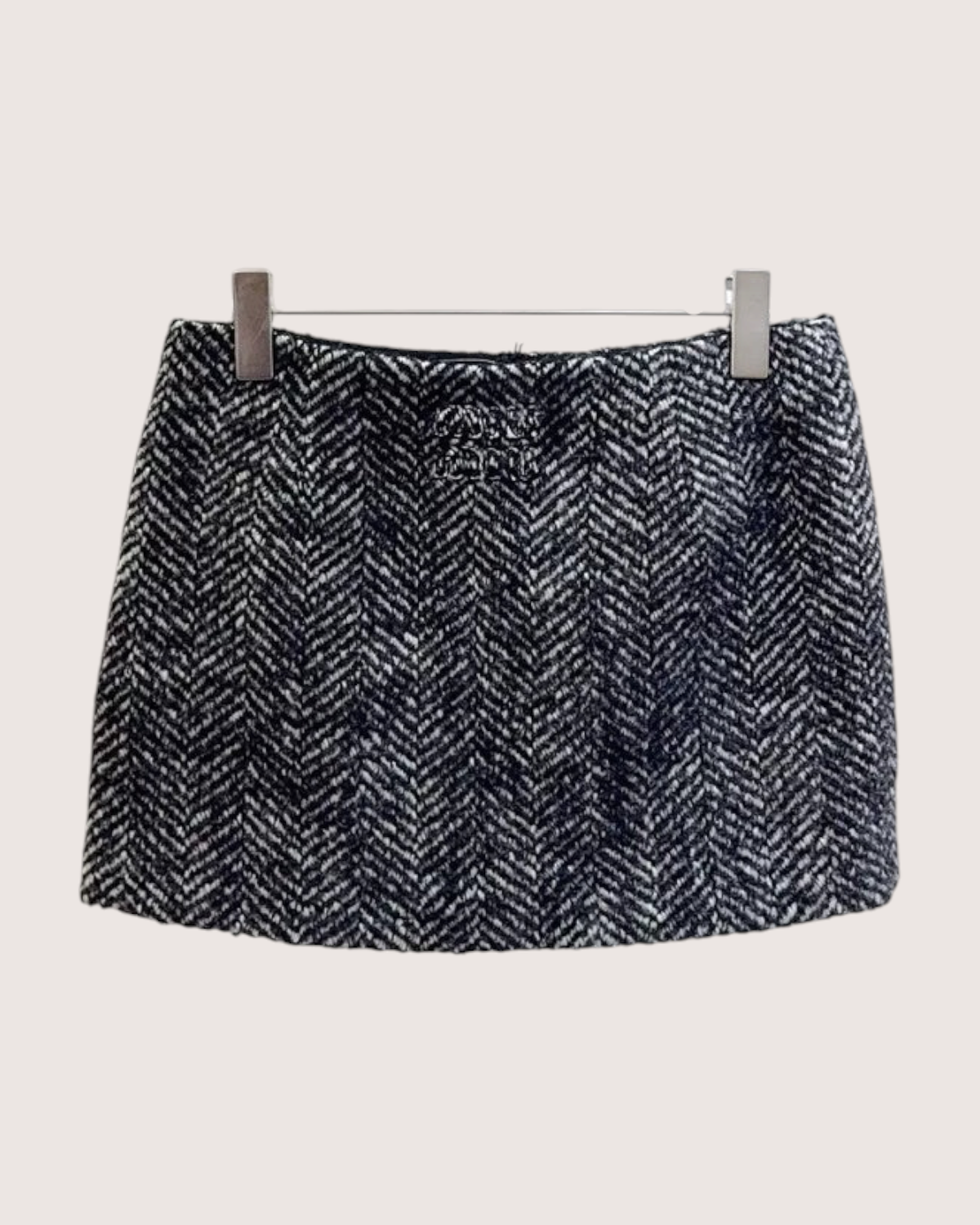 Miu Miu Herringbone Tweed Mini Skirt Black, White FR 38