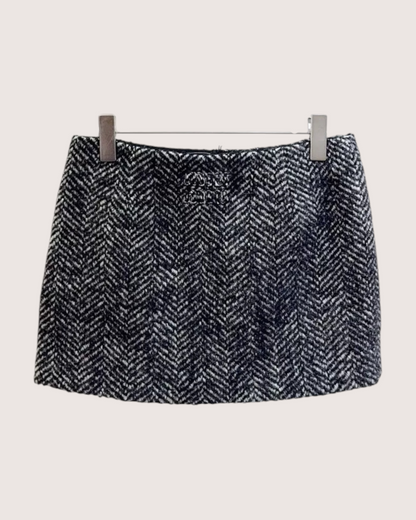 Miu Miu Herringbone Tweed Mini Skirt Black, White FR 38