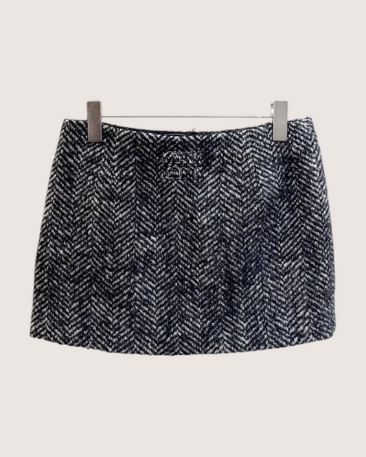 Miu Miu Herringbone Tweed Mini Skirt - Black, White, view 2