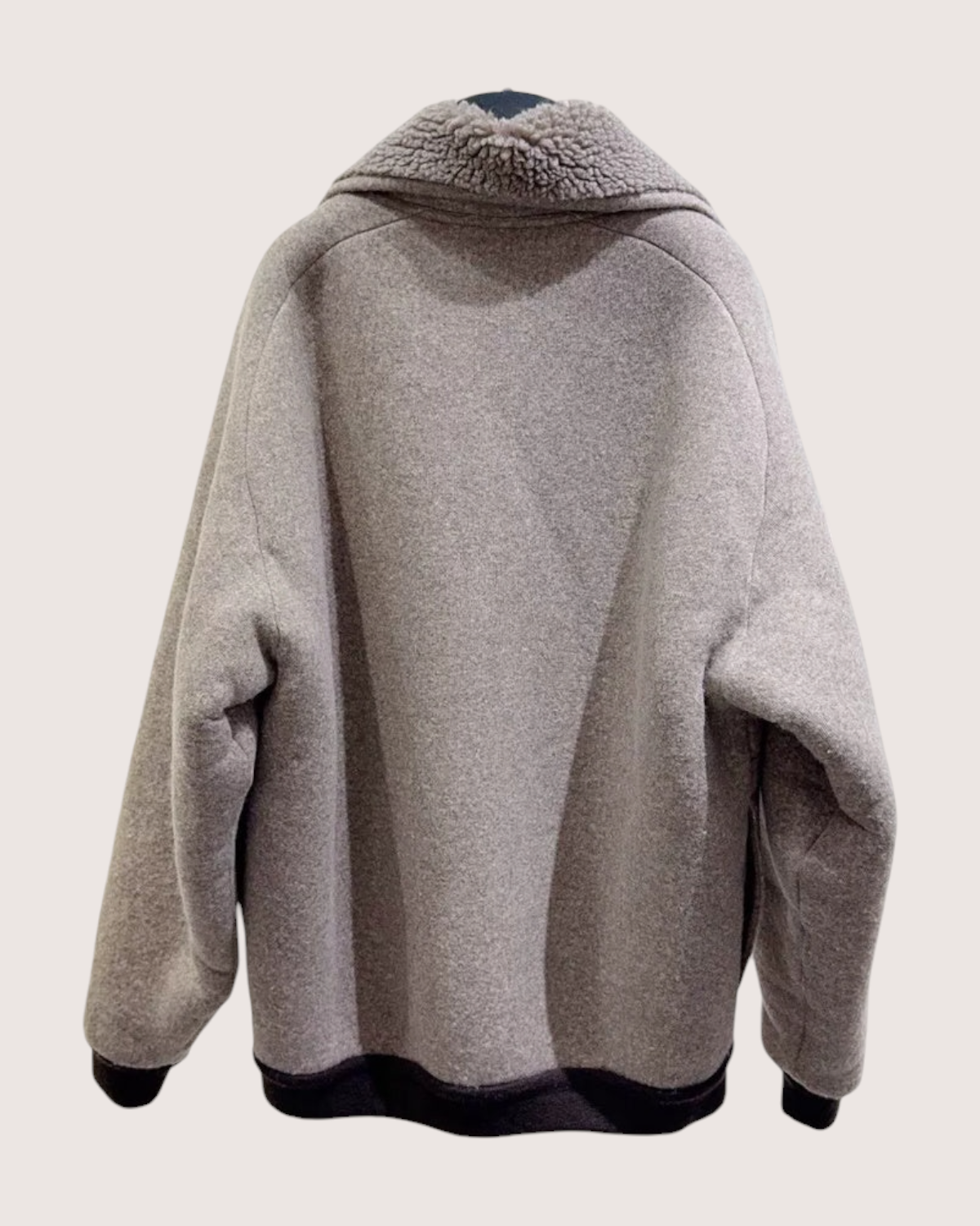 Miu Miu Wool Shearling-Collar Zip-Up Jacket Beige/Ecru, Black FR 36