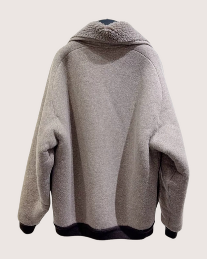 Miu Miu Wool Shearling-Collar Zip-Up Jacket Beige/Ecru, Black FR 36