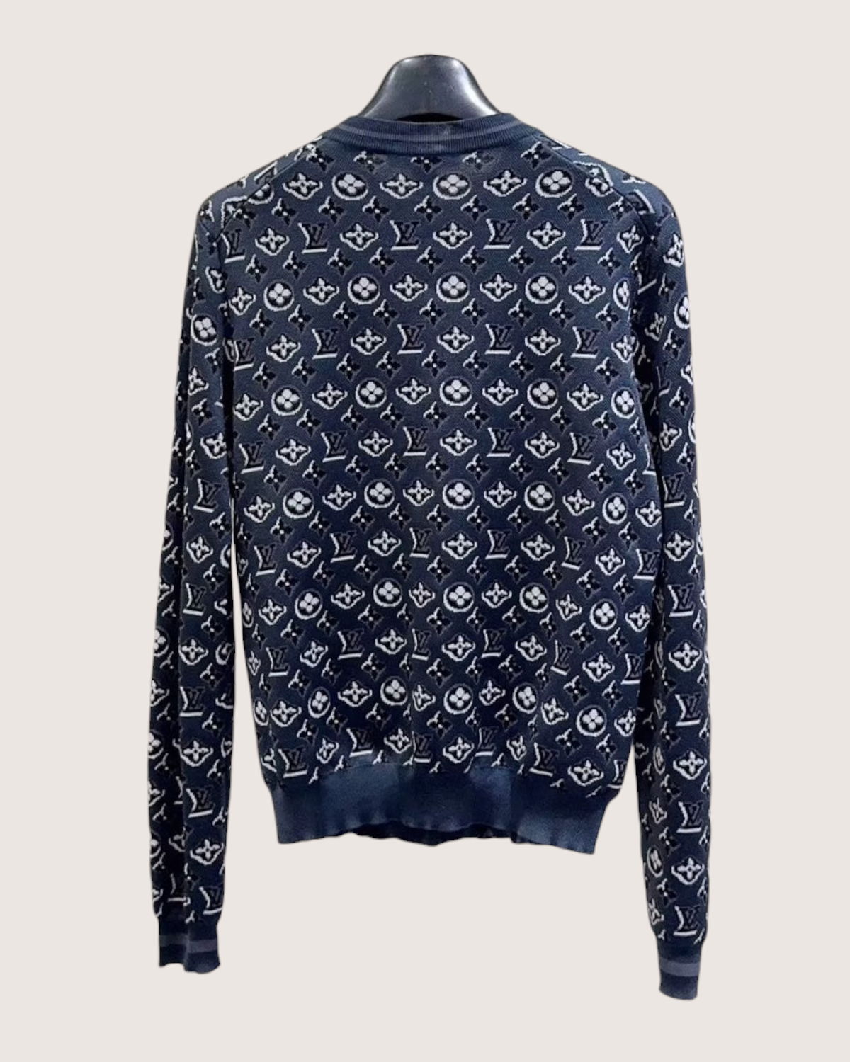 Louis Vuitton Jacquard Logo Cardigan Navy, White FR 34