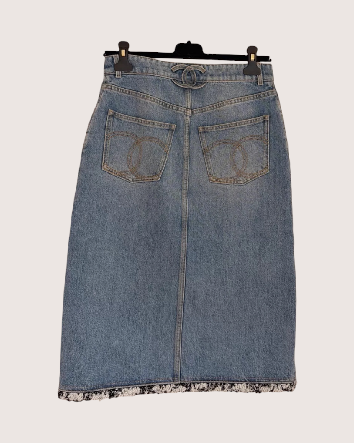 Chanel 26S Denim Mid-Length Skirt Blue FR 34