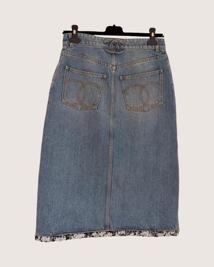 Chanel 26S Denim Mid-Length Skirt Blue FR 34
